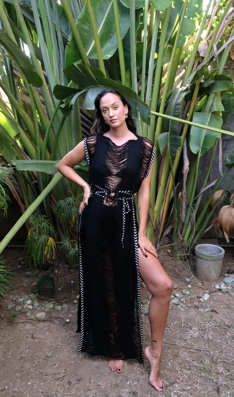 Vestido Maxi con flecos de medianoche