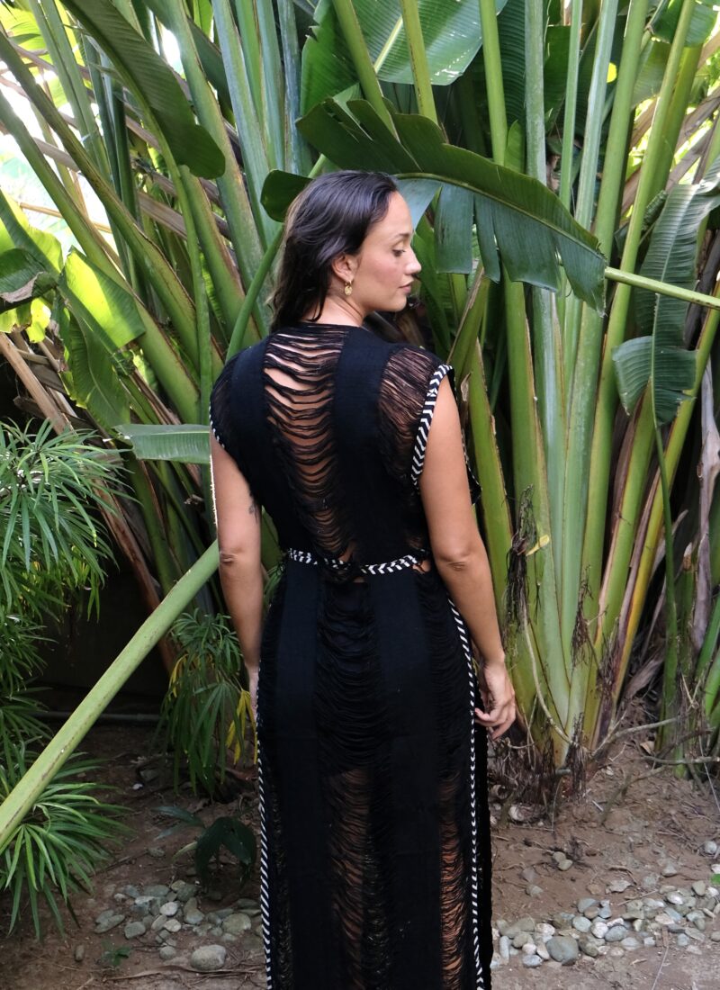 Vestido Maxi con flecos de medianoche