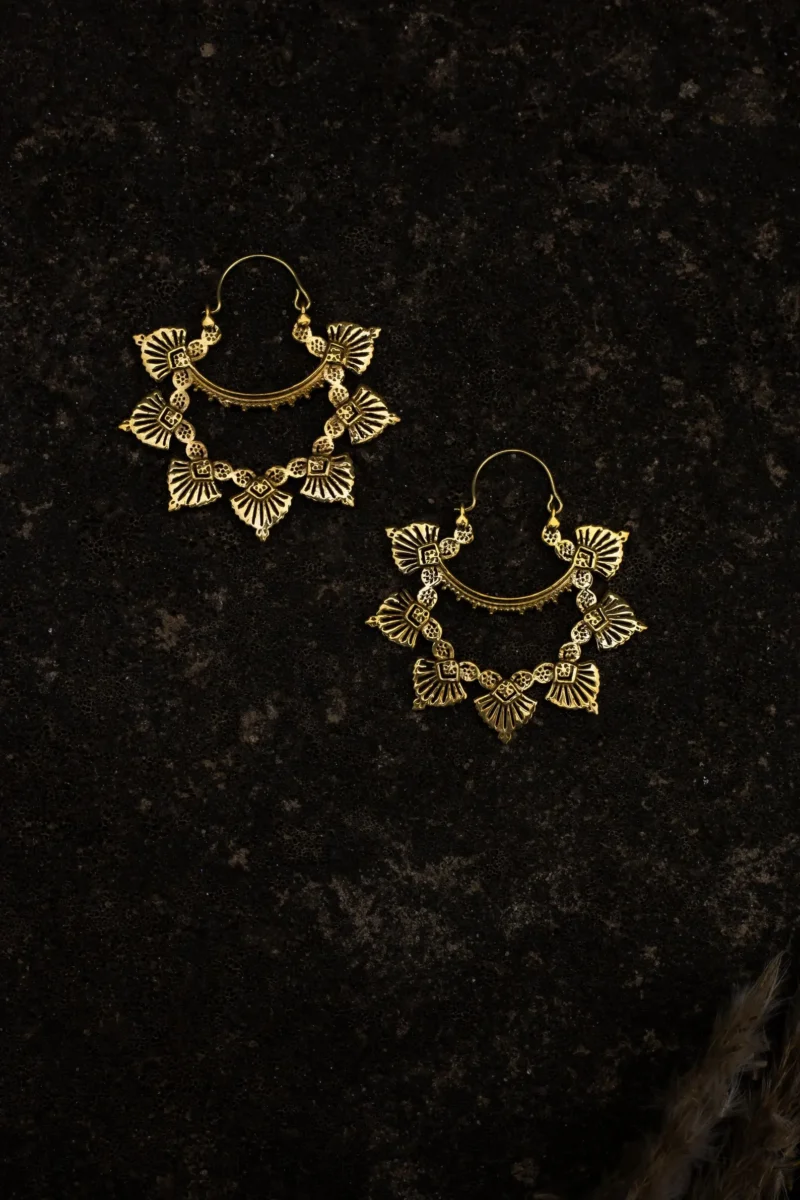 Antique Gold Fan Drop Earrings