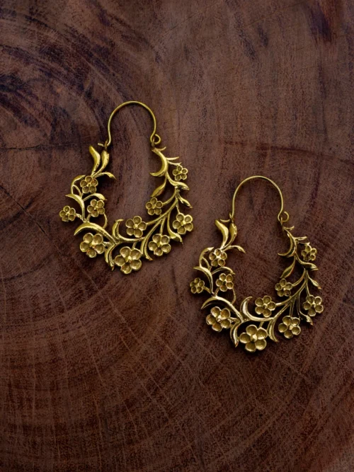 Antique Gold Floral Hoop Earrings