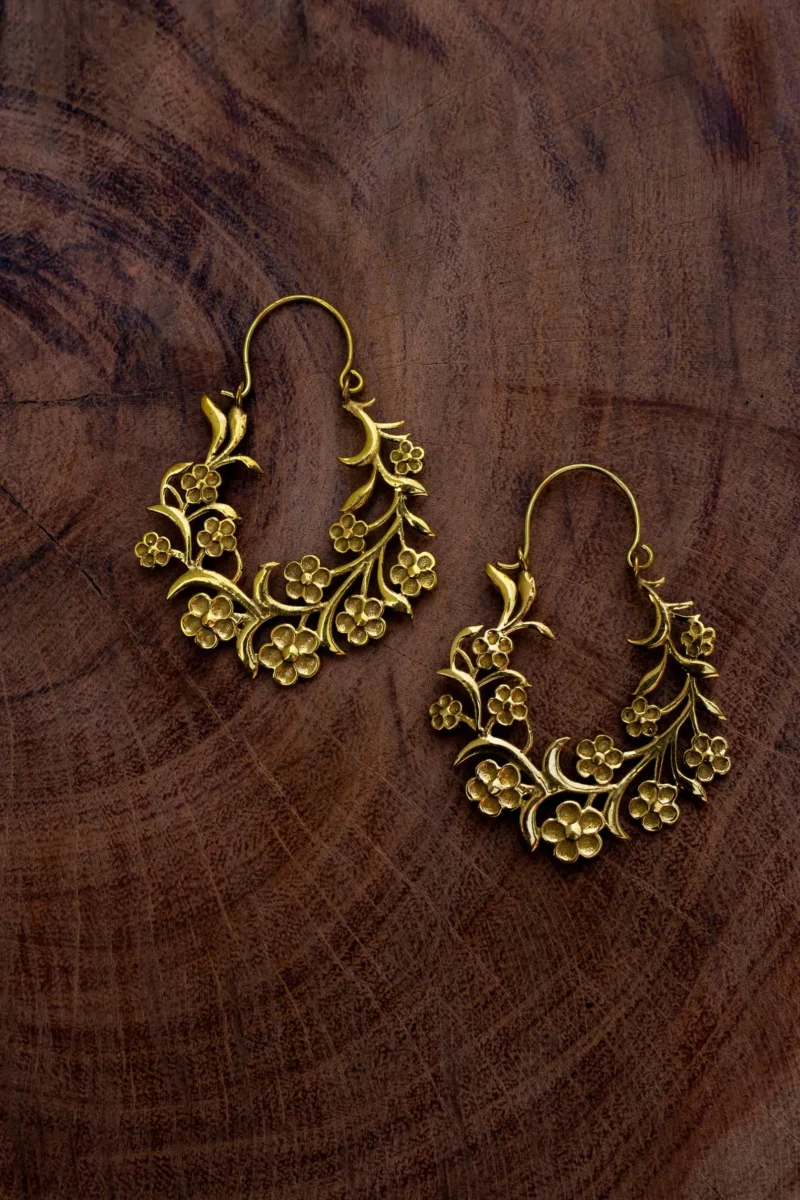 Antique Gold Floral Hoop Earrings