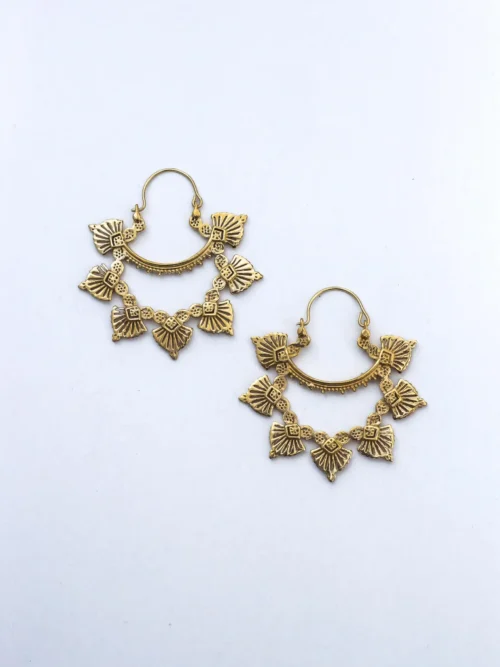 Antique Gold Fan Drop Earrings