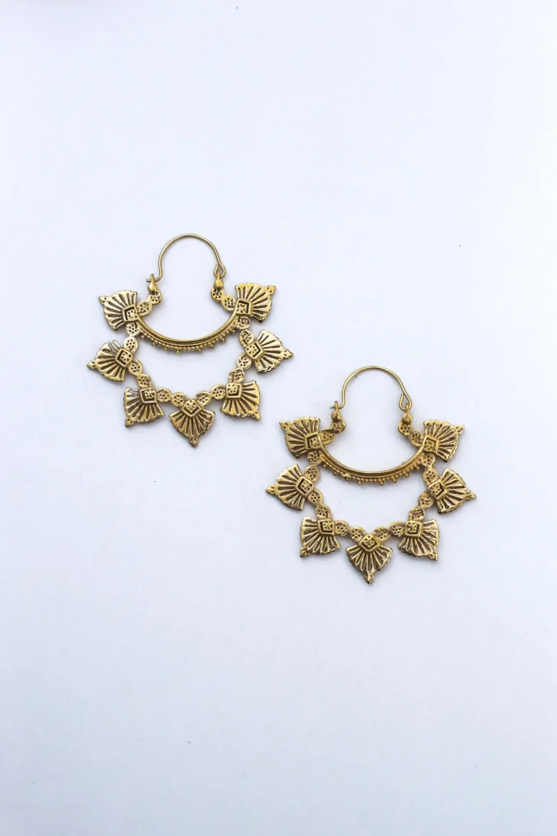 Antique Gold Fan Drop Earrings
