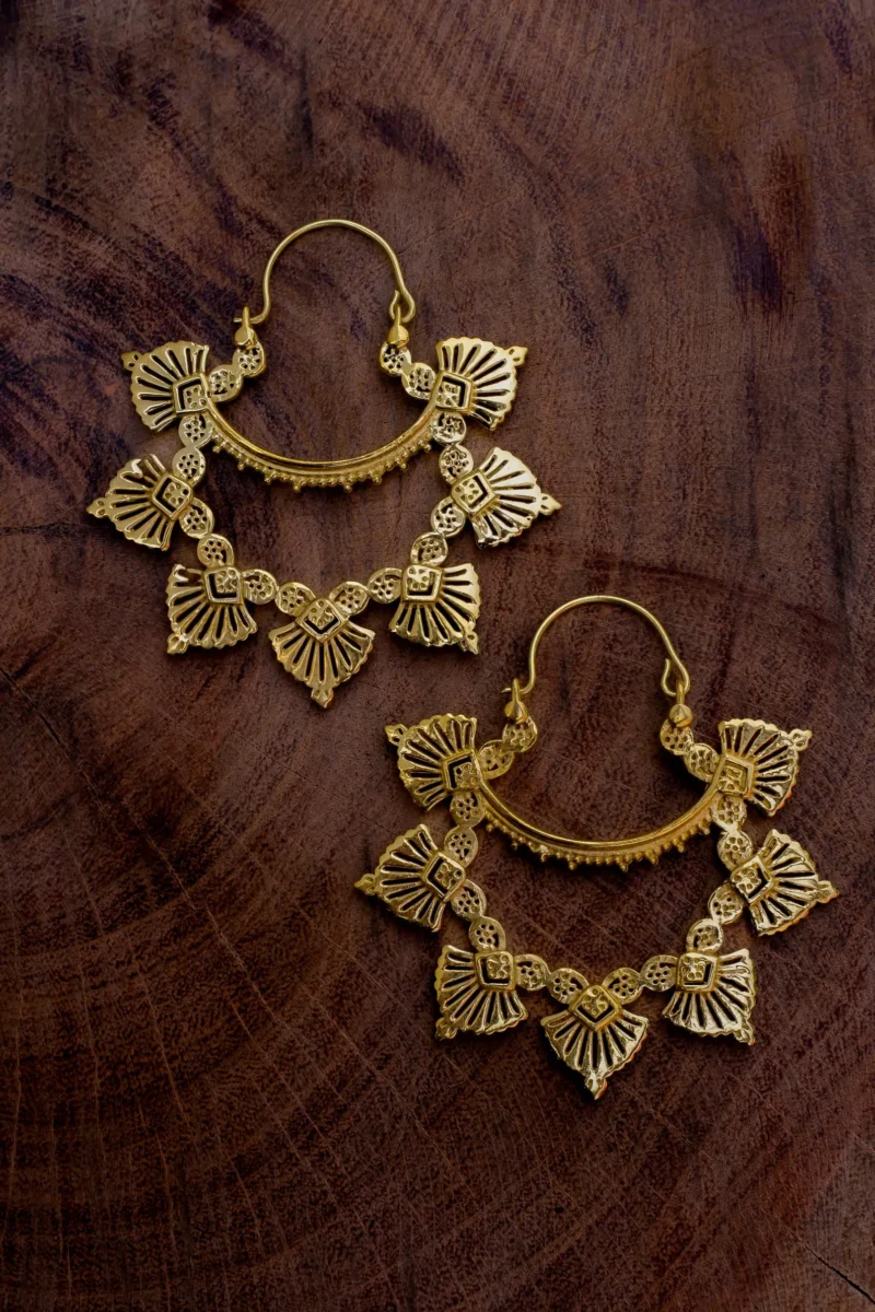 Antique Gold Fan Drop Earrings
