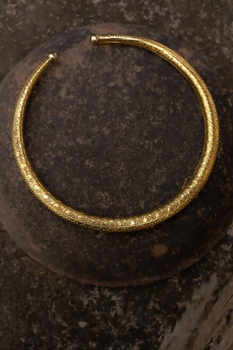 Floral Engraved Brass Torque