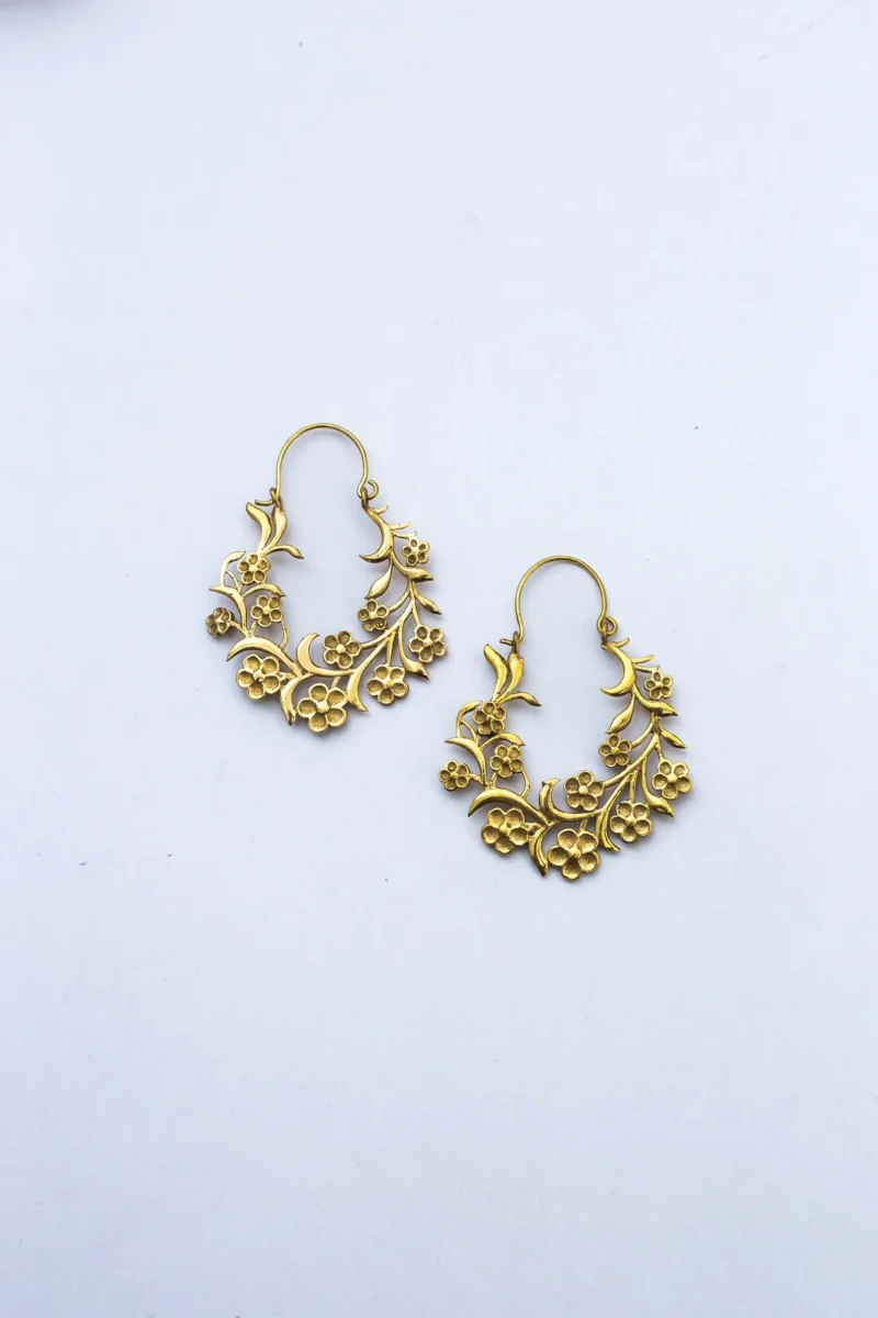 Antique Gold Floral Hoop Earrings