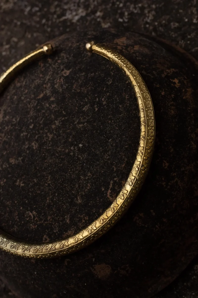 Floral Engraved Brass Torque