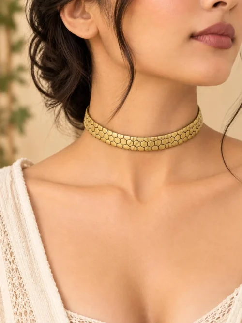 Brass Honeycomb Cuff Necklace