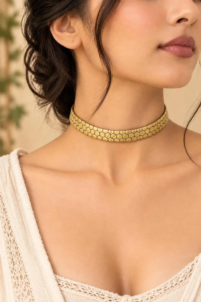 Brass Honeycomb Cuff Necklace