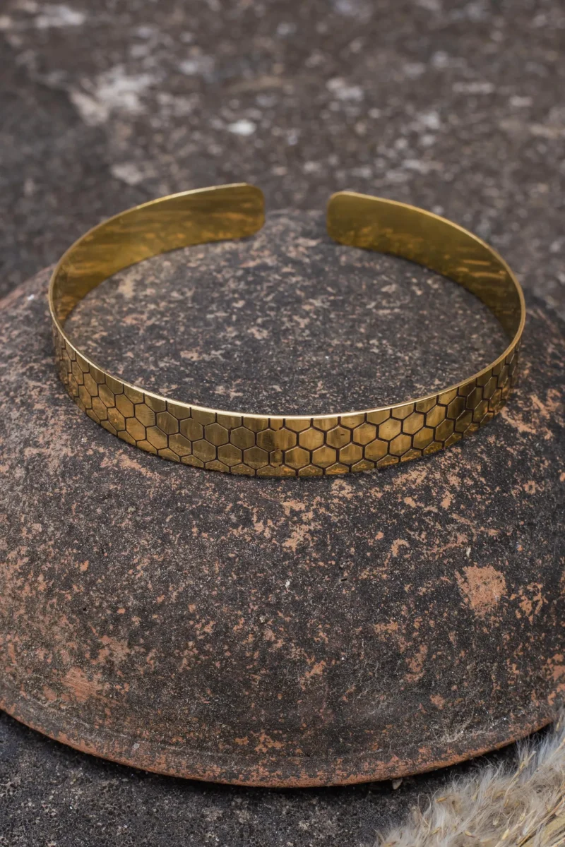 Brass Honeycomb Cuff Necklace