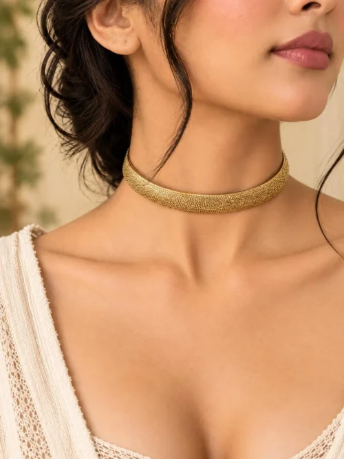 Brass Torque Textured Cuff Necklace