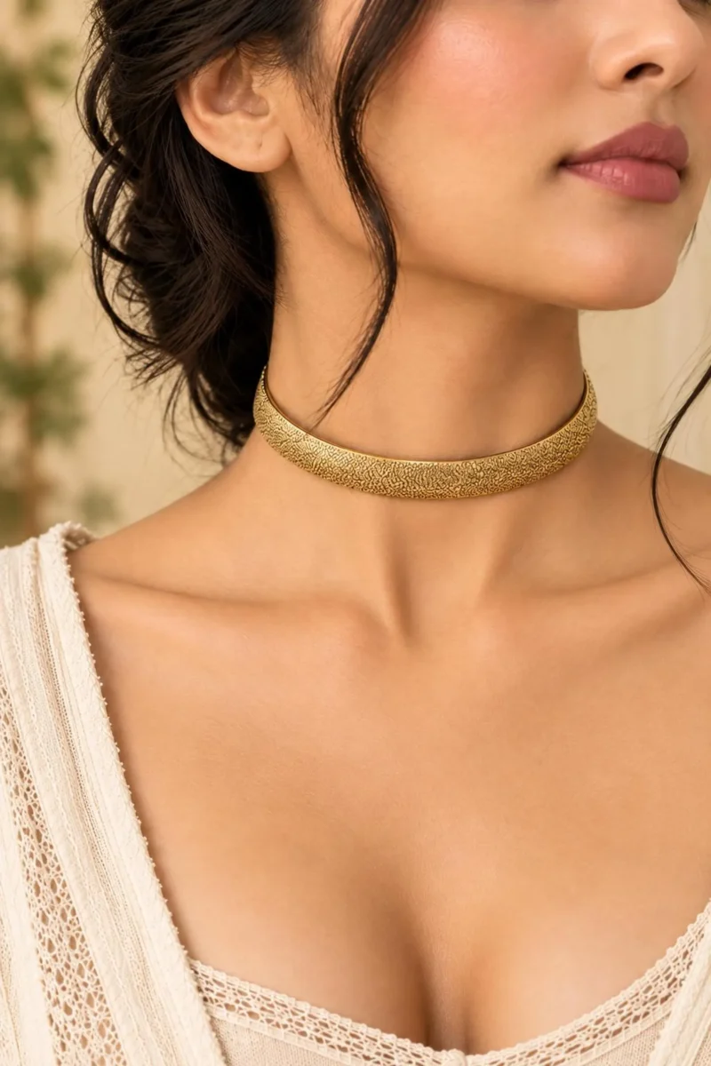 Brass Torque Textured Cuff Necklace