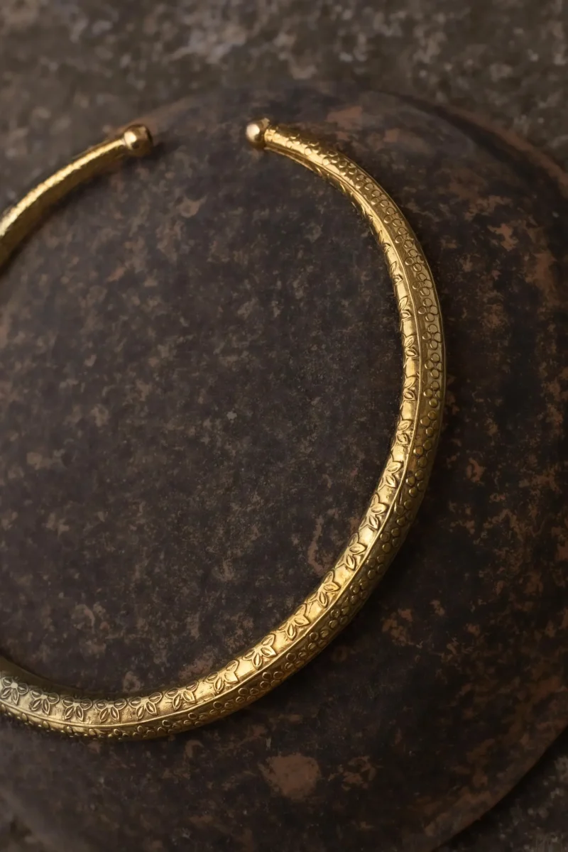 Floral Engraved Brass Torque