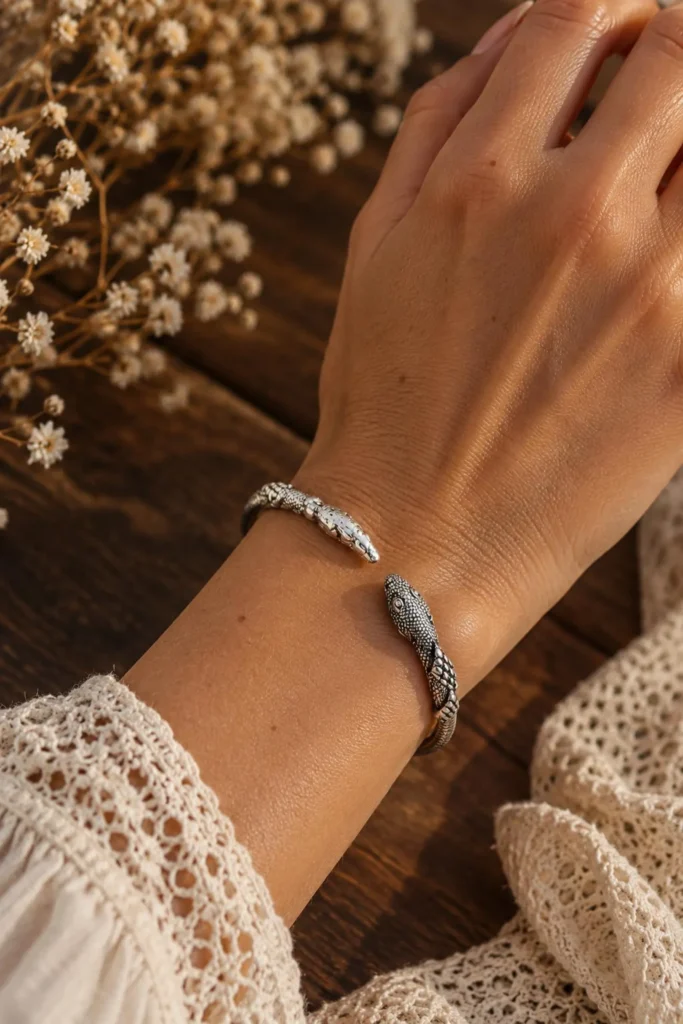 Silver Plated Brass Snake Cuff